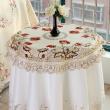 yazi Peony Flower Embroidered Fabric Round Tablecloth 33 Inches Valentine's Day Gift