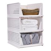 Stackable Storage Bins, 3 Pack Plastic Drawer Organizer, Foldable Wardrobe Clothes Shelf Baskets, Folding Containers Bins Cubes, Perfect for Kitchen, Office, Bedroom & Bathrooms