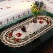 yazi Peony Flower Embroidered Fabric Cutwork Oval Tablecloth,16x33 Inches