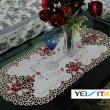 yazi Rose Flower Embroidered Tea Table Cover Oval Fabric Doilies 16x33 Inches