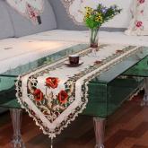 yazi Rural Peony Flower Embroidered Cutwork Table Runner 16x69 Inches