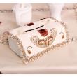yazi Red Peony Flower Embroidered Rectangle Fabric Cutwork Tissue Box Cover