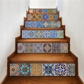 yazi Peel and Stick Tile Backsplash Stair Riser Decals DIY Tile Decals Mexican Traditional Talavera Waterproof Home Decor StairCase Decal Stair Mural Decals 7''W x 39''L (Set of 6)